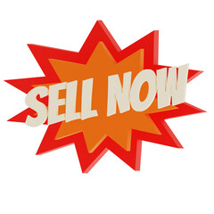 Sell Now Explosion Badge, Red and Orange Comic Style Discount Label