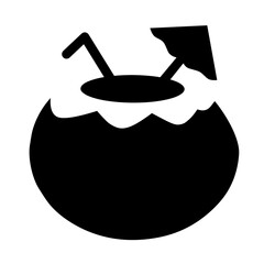 Summer coconut drink silhouette icon vector, Tropical beach vacation Icon. Symbolizing summer holidays, beach vacations, and tropical relaxation