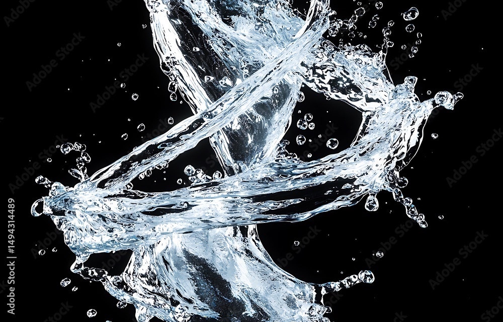 Aufkleber captivating water splash in motion creating dynamic fluid art with clear bubbles and dramatic black 