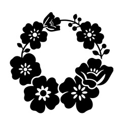 Fototapeta premium A black floral wreath illustration in a simple, stylized design.