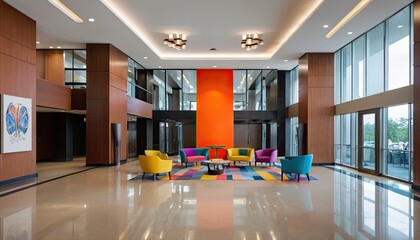 Vibrant Lobby Interior Design: Modern Office Space