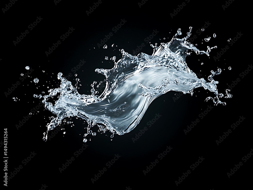 Poster splashing water with dynamic motion on a black background perfect for high-impact visuals and creati