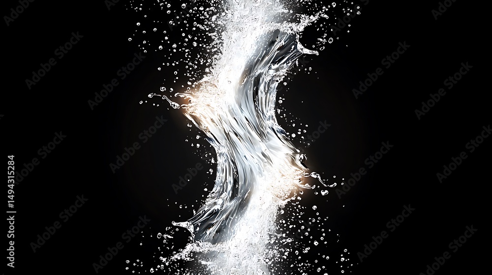 Poster dynamic splash of water with sparkling droplets on a dark background creating a stunning visual effe