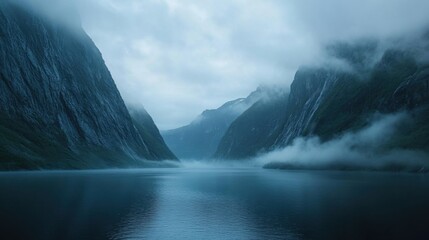 Early Fog Gently Hugging Timeless Mountains