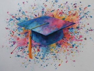 Celebrating graduation with a watercolor cap design creative art indoor studio vibrant chaos. High quality