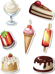 Colorful ice cream set with cones, popsicles, and scoops.