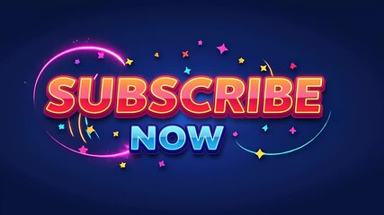 Colorful and eye-catching graphic urging viewers to subscribe now, set against a vibrant starry background