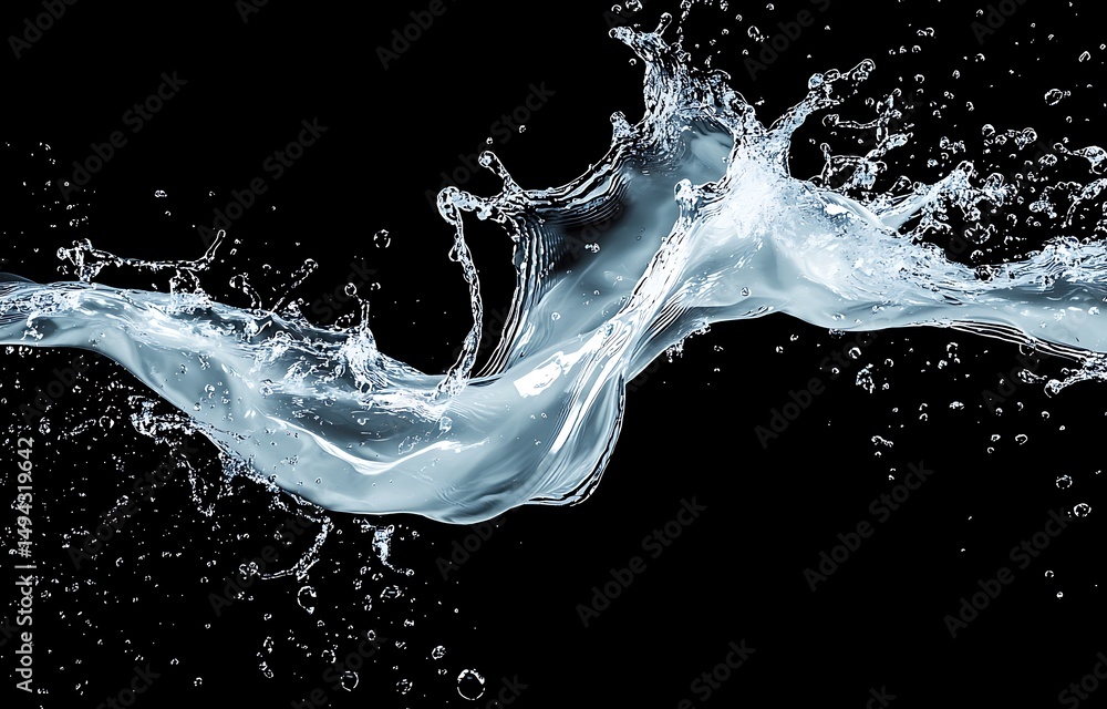 Poster stunning high-speed splash of water with unique patterns and dynamic movement on a black background