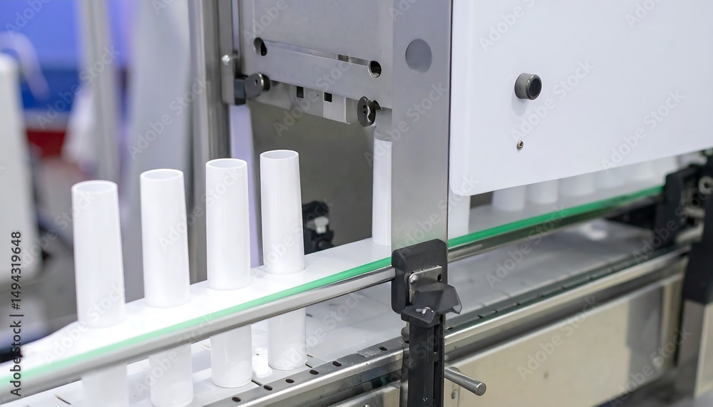 Aufkleber Automated filling machine with product line.