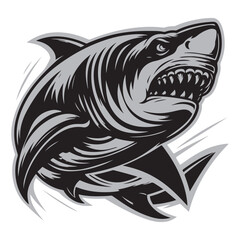 Modern Tribal Shark Vector Design – Fierce Black and White Illustration of an Aggressive Ocean Predator with Sharp Lines and Dynamic Motion – Ideal for Tattoo Art, Sports Team Branding, Streetwear Gra