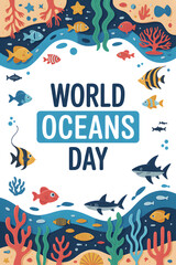 World oceans day colorful underwater scene