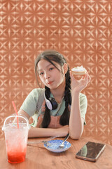 Teenage girl indulging in dessert at home cozy atmosphere food photography delightful moment