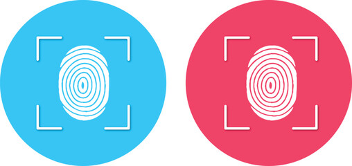 White fingerprint isolated on blue and red round background. Identification fingerprint icon vector. Security and prints of fingers to pass access.