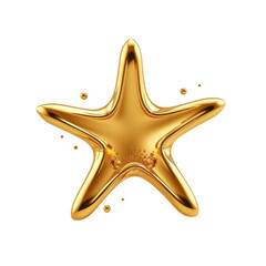 Shiny Golden Starfish Icon on a Black Background with Bubbles