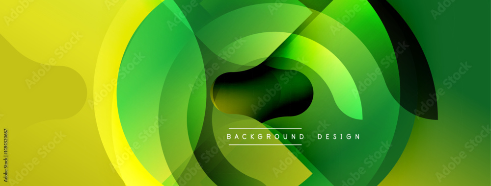 Poster Abstract gradient shapes overlap, creating dynamic visual effect. Yellow, green hues dominate composition. Modern design element.