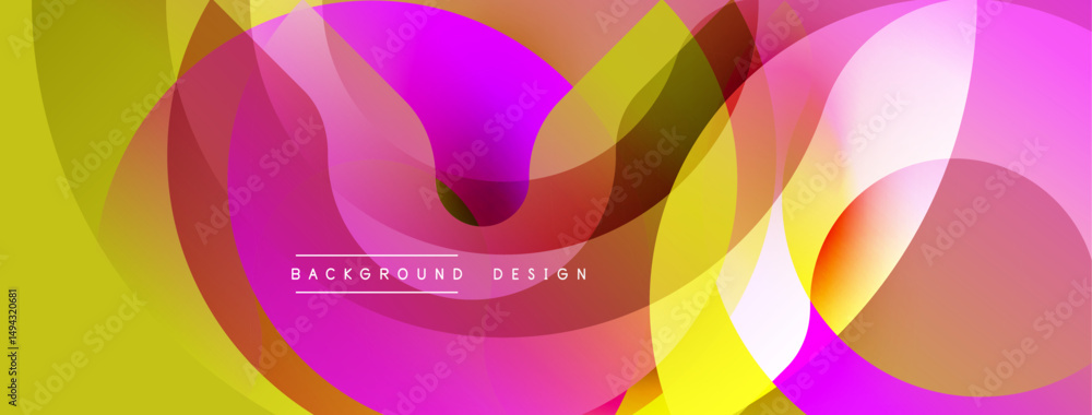 Poster Abstract colorful shapes overlap. Yellow, pink, orange hues create dynamic visual effect. Modern design element for backgrounds.