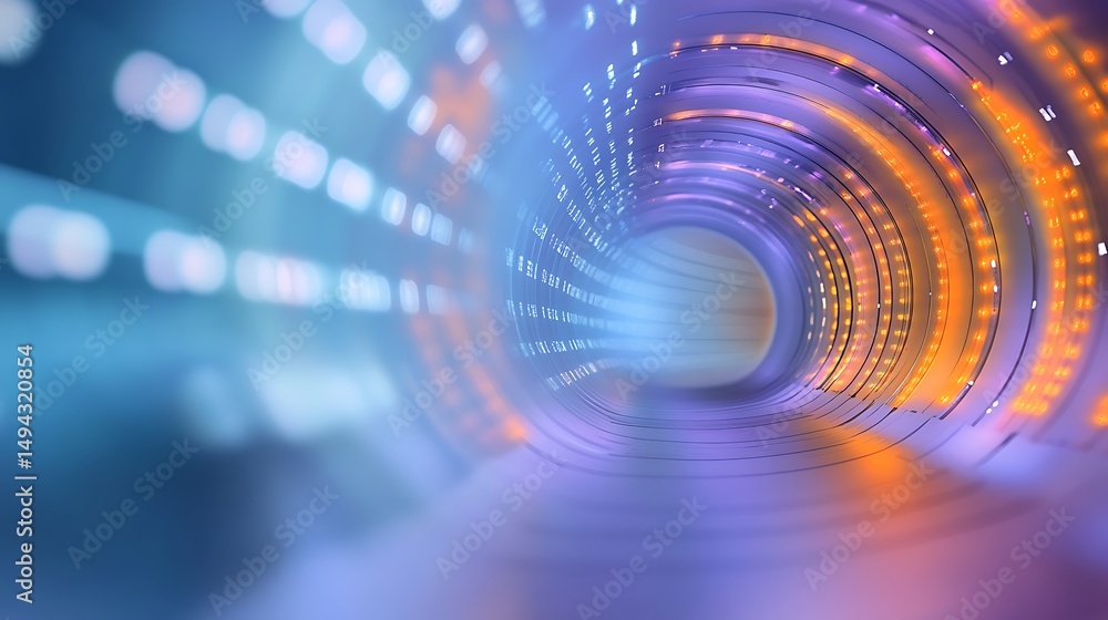 Poster colorful abstract tunnel with luminous light patterns and gradients creating a visual impact, perfec