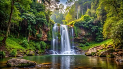 Waterfall in isolated forest, scenic view, forest landscape