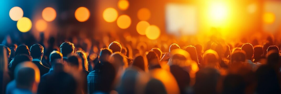 Blurred background highlights the focus on the stage’s excitement.