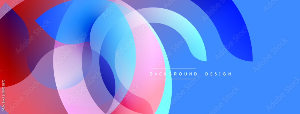 Poster abstract colorful overlapping circles create dynamic background. blue, pink, red hues blend seamless
