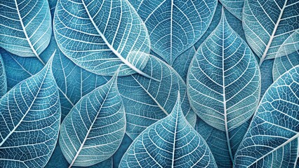 Obraz premium Soft blue cyanotype leaf patterns with delicate white veins and subtle gradient effects, design inspiration, brand identity