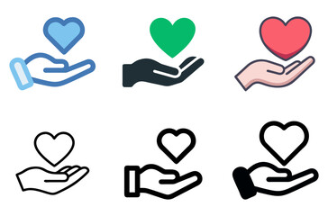 Heart In Hand Icon Set For Care, Charity, And Support Design Concepts