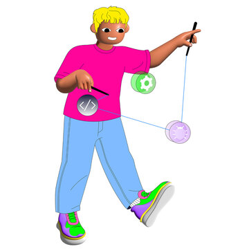 QA engineer debugging while playing with 4a off string yoyo