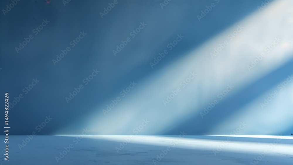 Poster light beams gently illuminate an empty space with soft blue tones creating a serene atmosphere