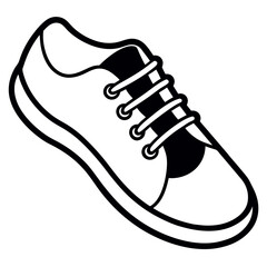 Black and White Vector Silhouette of a Casual Sneaker or Athletic Shoe with Laces