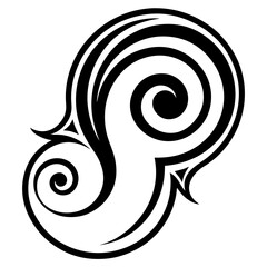 Black and White Abstract Vector Illustration of a Swirling Spiral Design in Circular Form