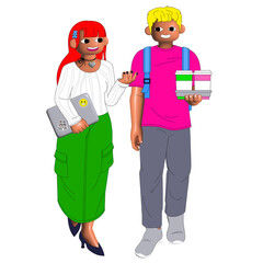 Colleagues walking and talking to each other on coffee break