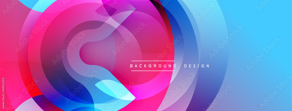 Poster Abstract vibrant circles overlap, creating dynamic colorful background. Modern design features gradients, text reads background design.