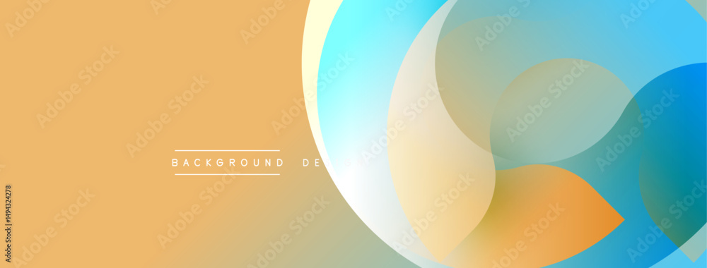 Poster abstract design features overlapping circles. warm orange blends with cool blue hues. minimalist aes