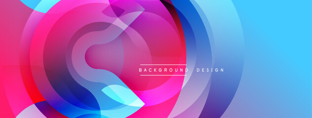 Abstract vibrant circles overlap, creating dynamic colorful background. Modern design features gradients, text reads background design.