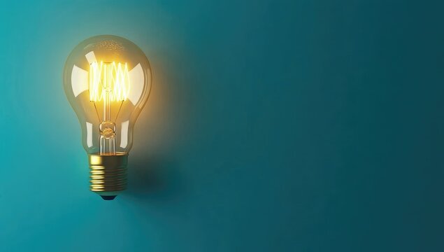 Illuminated light bulb displays "IDEA" on teal background