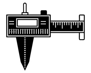 Black and White Vector Illustration of a Vernier Caliper Measuring Tool Silhouette
