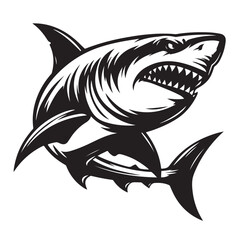 Modern Tribal Shark Vector Design – Fierce Black and White Illustration of an Aggressive Ocean Predator with Sharp Lines and Dynamic Motion – Ideal for Tattoo Art, Sports Team Branding, Streetwear Gra