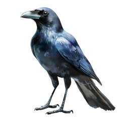 Obraz premium Charming Full Body Watercolor Crow Illustration with Soft Blended Colors and Artistic Brush Strokes on White Background, Ideal for Nature Themes, Kids Decor, and Creative Art Projects