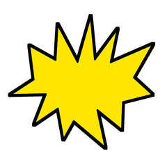 Flat style cartoon illustrations of starbust speech bubbles, explosions, comics, stickers.
