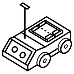Isometric Vector Illustration of a Remote Controlled Toy Car with Antenna in Black and White