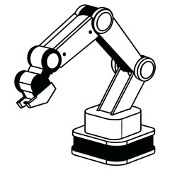 Black and White Vector Illustration of an Industrial Robotic Arm for Automation