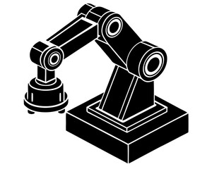 Black and White Vector Illustration of an Industrial Robotic Arm for Automation
