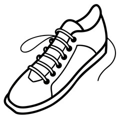 Black and White Vector Illustration of a Casual Sneaker or Canvas Shoe with Laces