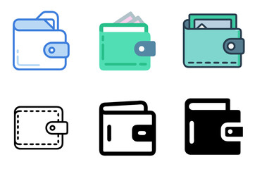 Obraz premium Wallet Icon Set For Finance, Payment, And Money Management Design