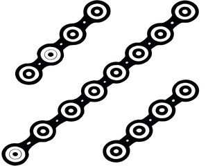 Black and White Vector Illustration of Three Parallel Bicycle Chains in Varying Styles