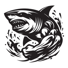 Aggressive Muscular Shark Mascot Illustration – Black and White Vector Art for Sports or Branding
