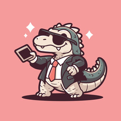Cool Dinosaur Businessman Taking Selfie with Phone