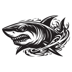 Modern Tribal Shark Vector Design – Fierce Black and White Illustration of an Aggressive Ocean Predator with Sharp Lines and Dynamic Motion – Ideal for Tattoo Art, Sports Team Branding, Streetwear Gra
