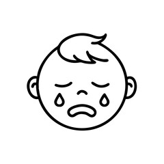 Crying child face icon in outline style, emotional overwhelm concept