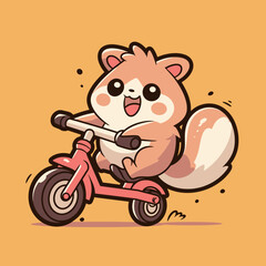 Cute Squirrel Riding Pink Scooter with Joy
